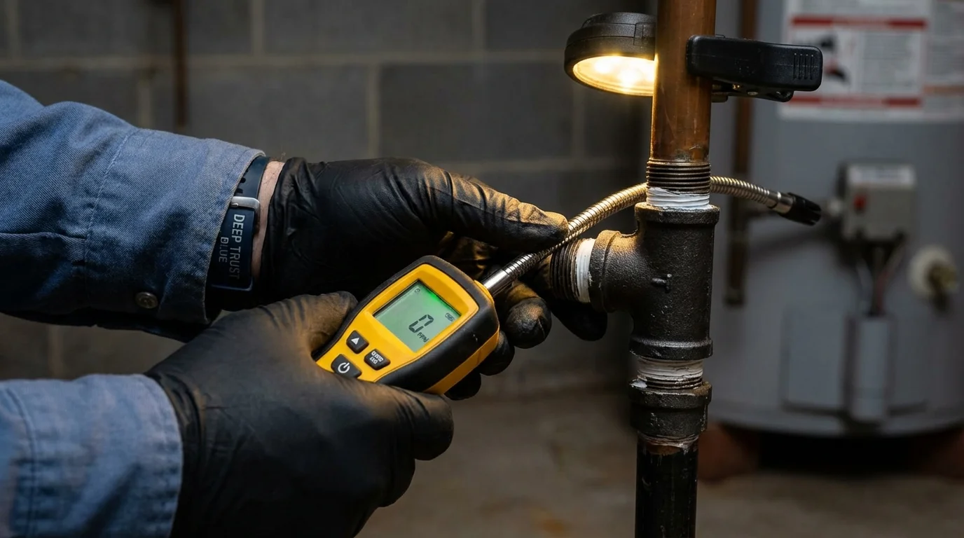 Gas leak detection with electronic sniffer by Johns Plumbing LLC in Hines