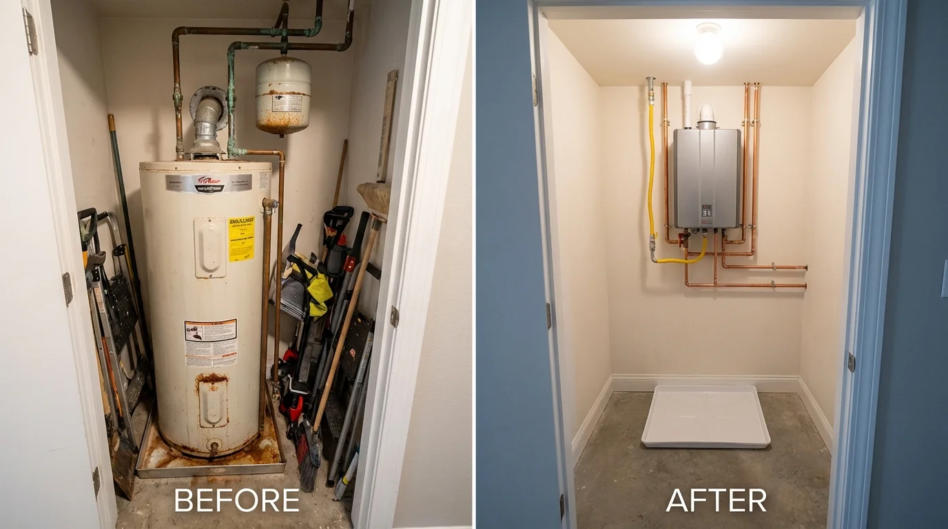 Tank water heater versus wall-mounted tankless unit comparison for Hines, OR homeowners
