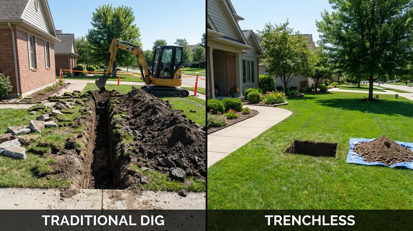 Trenchless sewer repair with minimal yard damage versus traditional excavation in Hines, OR